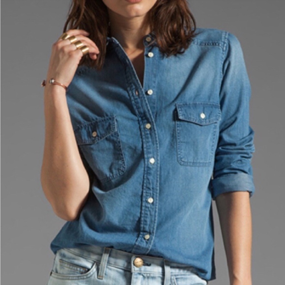 Dakota Collective Blue Chambray Denim Button Down Shirt 100% Cotton XS